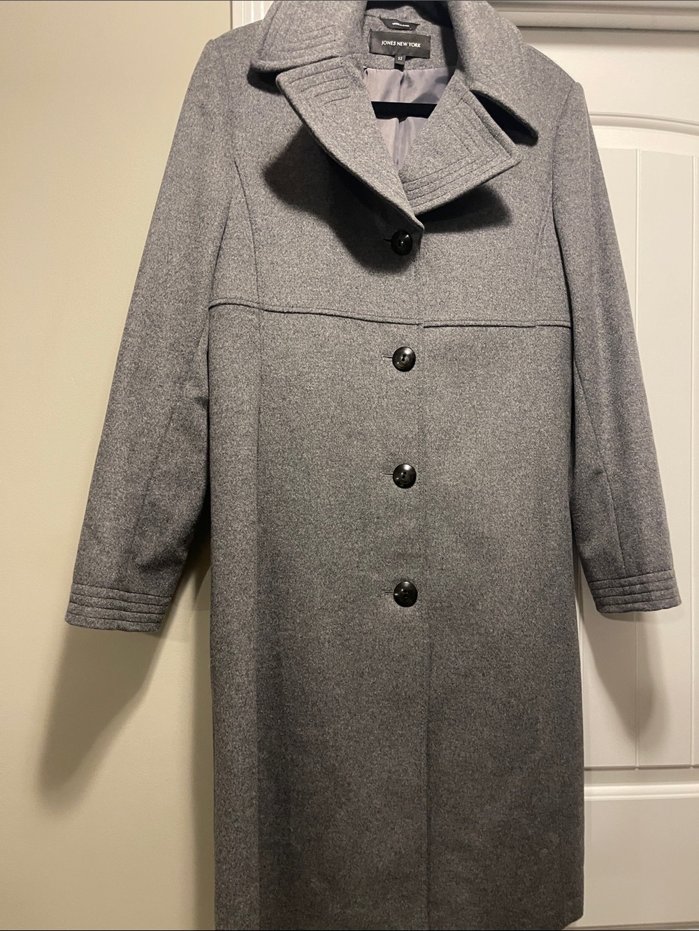 Jones New York Gray Wool-Blend Single-Breasted Trench Coat